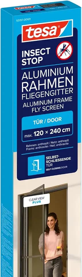 tesa INSECT STOP Aluminium Rahmen Fliegengitter für Türen 120 cm x 240 cm
