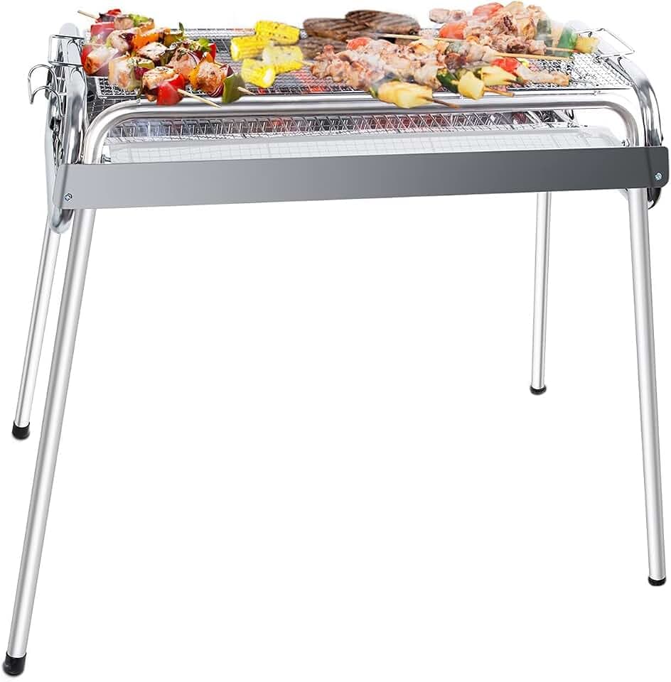 Uten BBQ Grill Holzkohlegrill, Edelstahlgrill Grill Außengrill | Zwei Höhenverstellungen, für 5-10 Personen Familie Picknick Gartenterrasse Camping Travel Barbecue Party, Groß