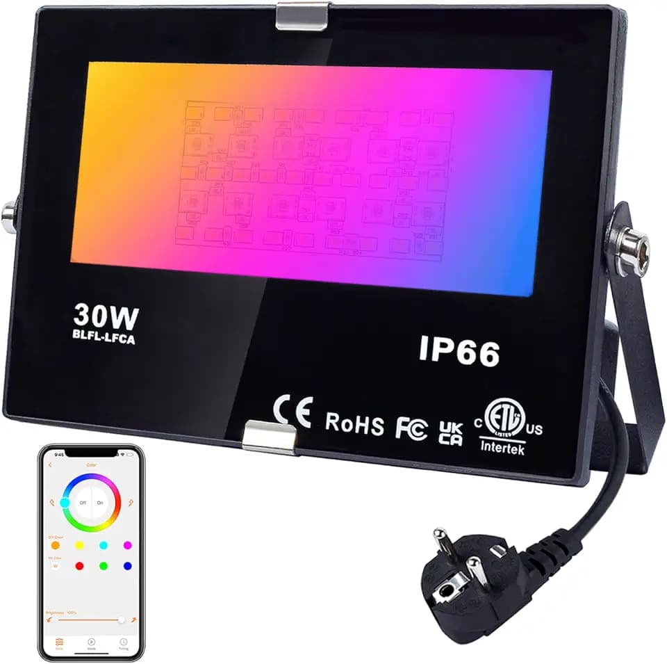 DUSKTEC RGB LED Strahler Außen 30W, mit Stecker, Warmweiß Dimmbar, 230V