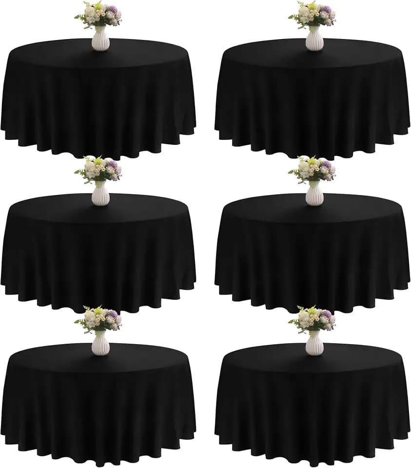 6 Pack 90 Inch Round Black Polyester Tablecloth Bulk Washable Table Covers for Wedding Dining Table Buffet Parties Banquet Decor(Black)