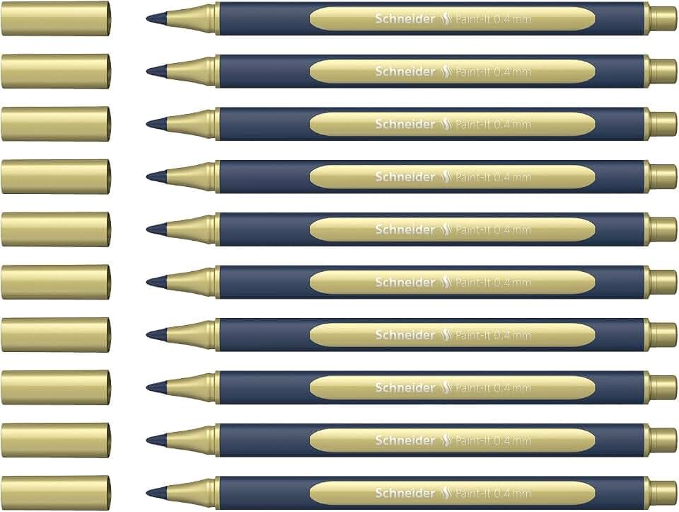 Schneider ML05001066 Metallic Rollerball Stifte (Strichstärke 0,4 mm, hochmetallische Tinte, schnelltrocknend, Gehäuse aus 88% biobasiertem Kunststoff) 10 Stück in der Farbe gold metallic
