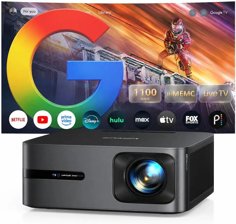 Official Google TV 14.0 Smart Projector, 4K Supported, Real 1100 ANSI, MEMC,Gemini AI,HDR10,30W Dolby Audio, WiMiUS G2 Auto Focus, WiFi 6 & Bluetooth Home Theater Projector for Outdoor Movies & Sports