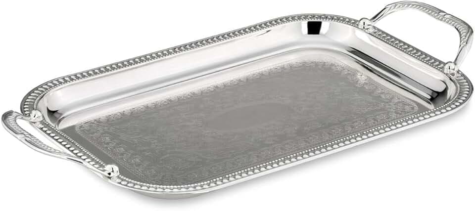 SILBERKANNE Tablett mit Griffen | Rechteckig 44x25 cm | Hochglanz versilbert (Silber Plated) | Für Deko & Service