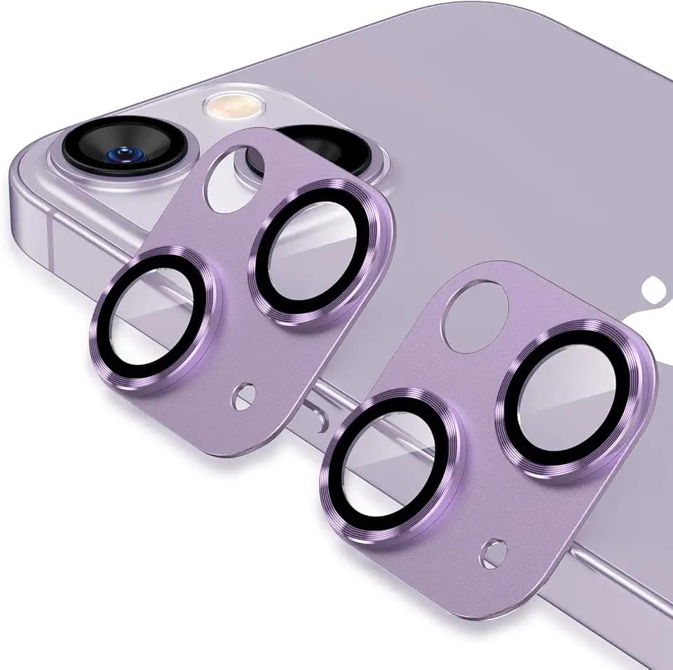 Korecase [2 Pack] Camera Lens Protector for iPhone 14/14 Plus & iPhone 15/15 Plus 9H Tempered Glass Camera Film Cover, Strong Adhesion, Metal Anti-Scratch Rear Camera Lens Cover Purple