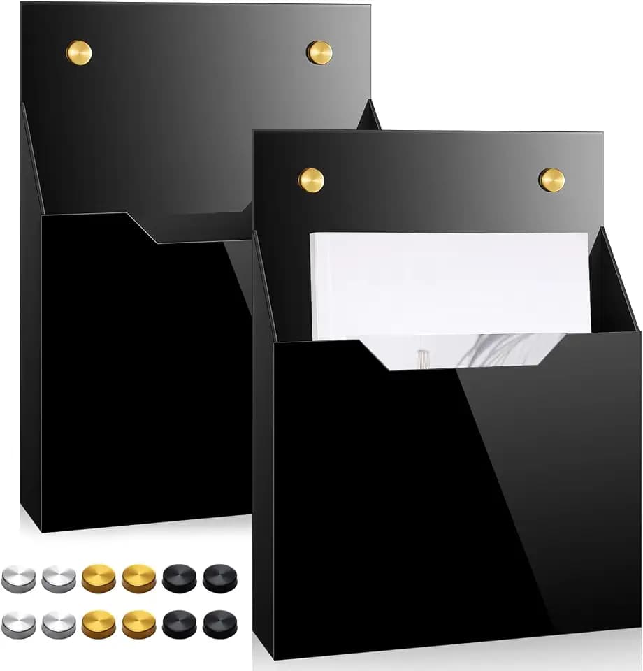 Feifeiya 2 Pcs Black Acrylic File Holder Wall Mount, 12.6"x9.5"x2.4"