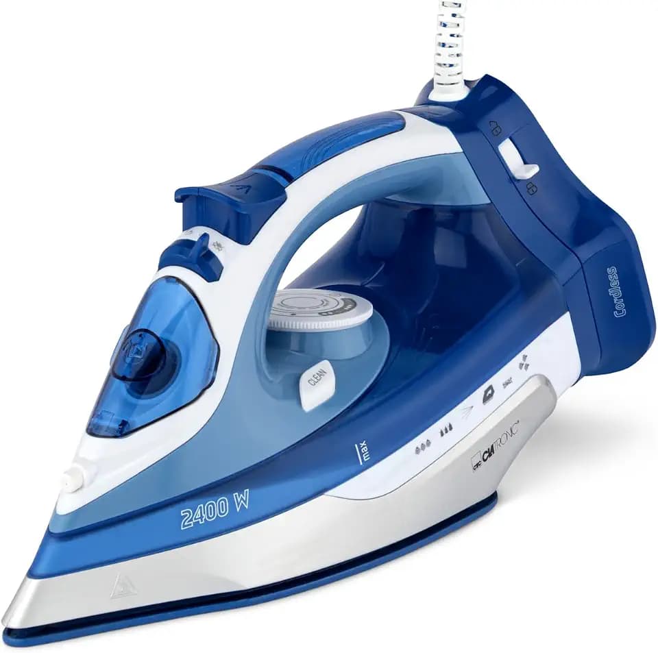 Clatronic® kabelloses Dampfbügeleisen mit Keramiksohle | 2400W | ohne Kabel | Bügeleisen mit Dampf | 350ml Tank | schnelle Aufheizzeit | Steam Iron | Bügeleisen Dampf | DB 3706