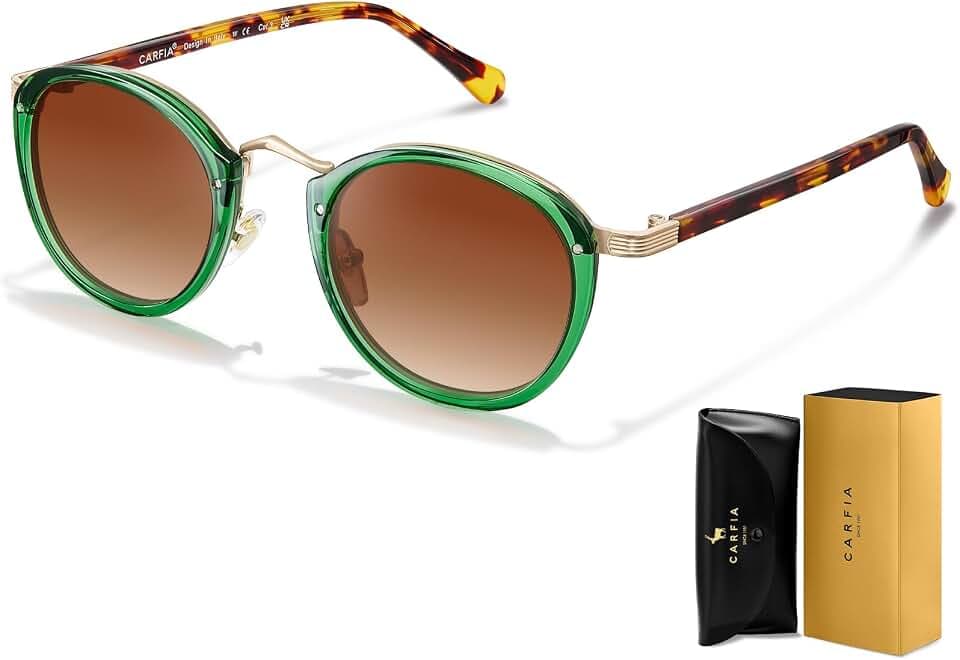 CARFIA Acetate Metal Bridge Polarized Women'S Sunglasses Retro Round UV400