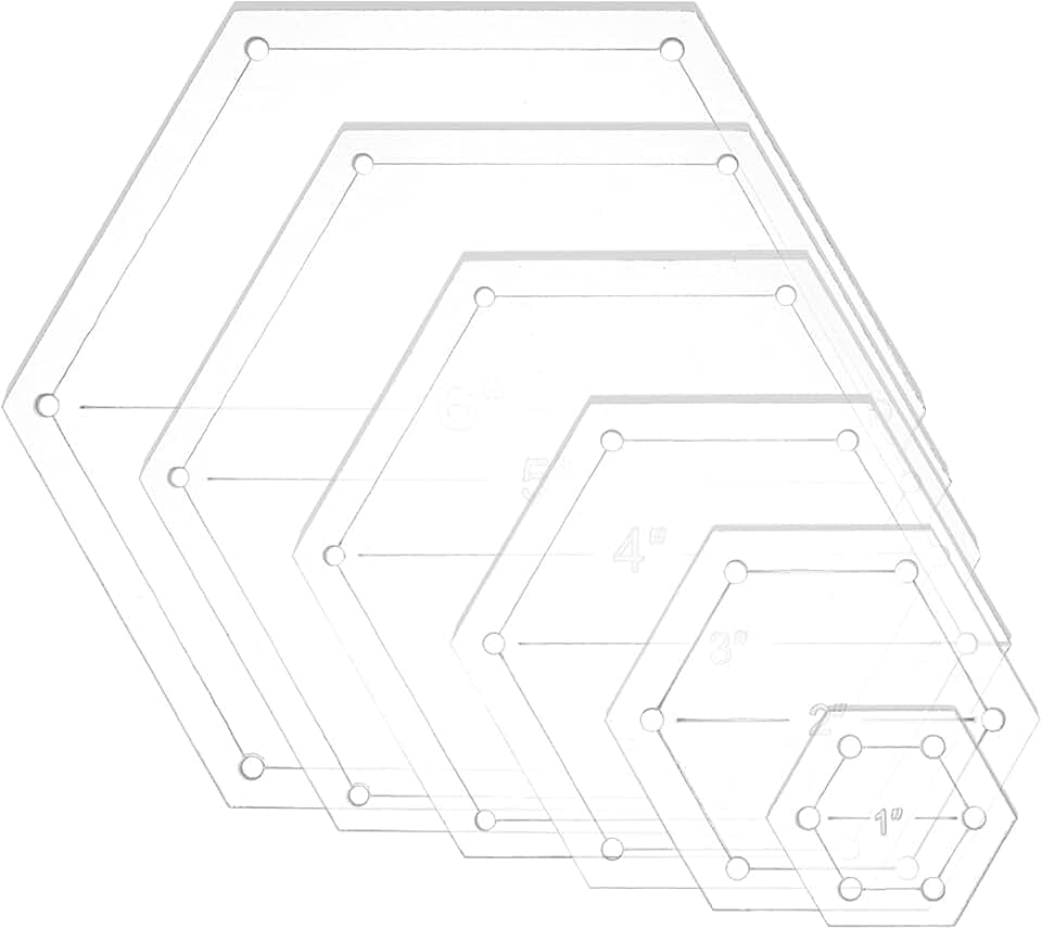 BENECREAT 5Pcs Hexagon Quilting Template Transparente Druckplatte Mit 5 gemischten Größen, Bohrung: 3 mm