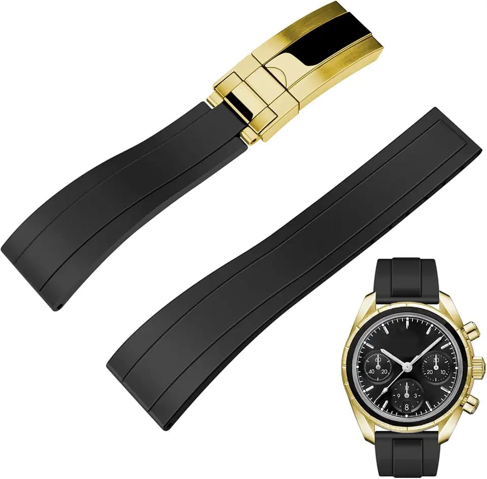Juntan FKM Rubber Watch Strap for Men Women, 20mm 22mm Watch Band Fluororubber Rubber with Classic Diving Deployment Clasp