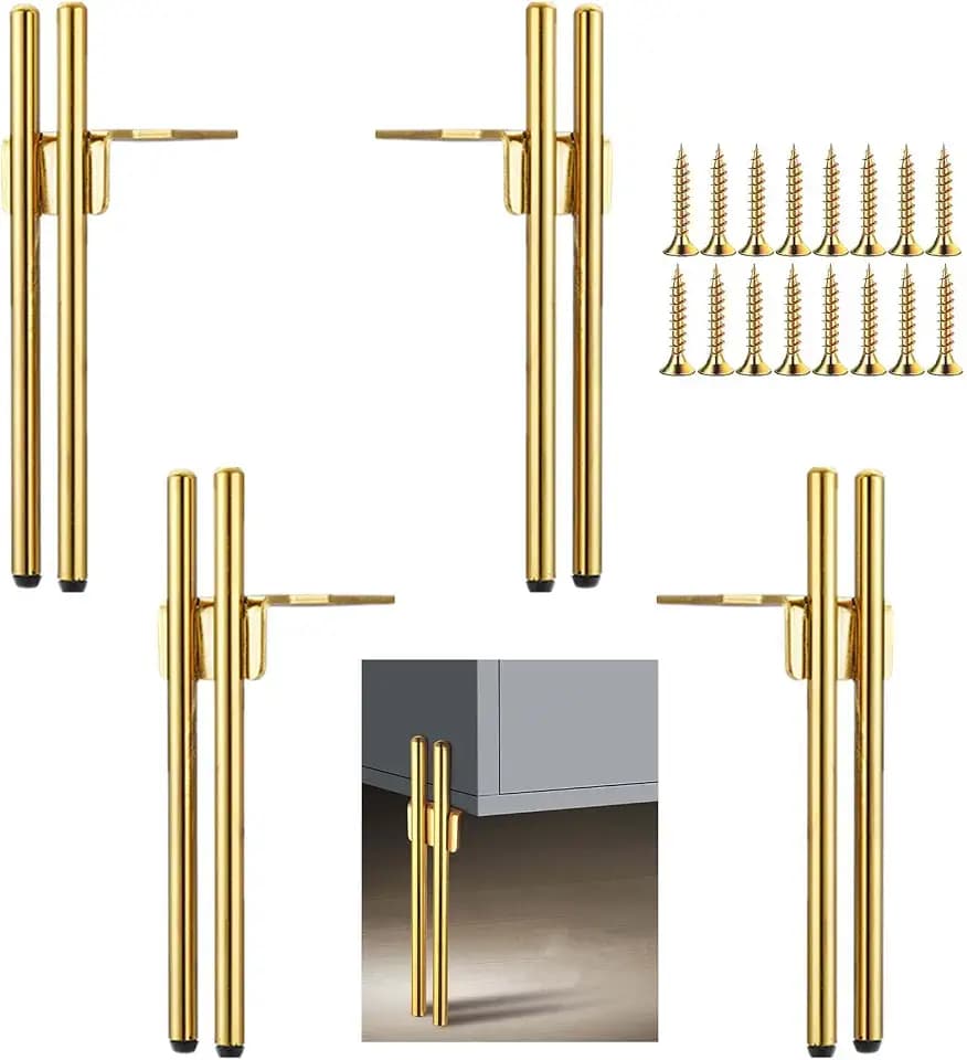 Design Möbelfüße Metall Gold, 4pcs Schrankfüsse 18cm, Kommodenfüße, Sofa füße, Füße für möbel, Tischbeine für Couchtisch, TV-Schrank, Bettfuß, Mit Schrauben+Anti-Rutsch Stummschaltbasis