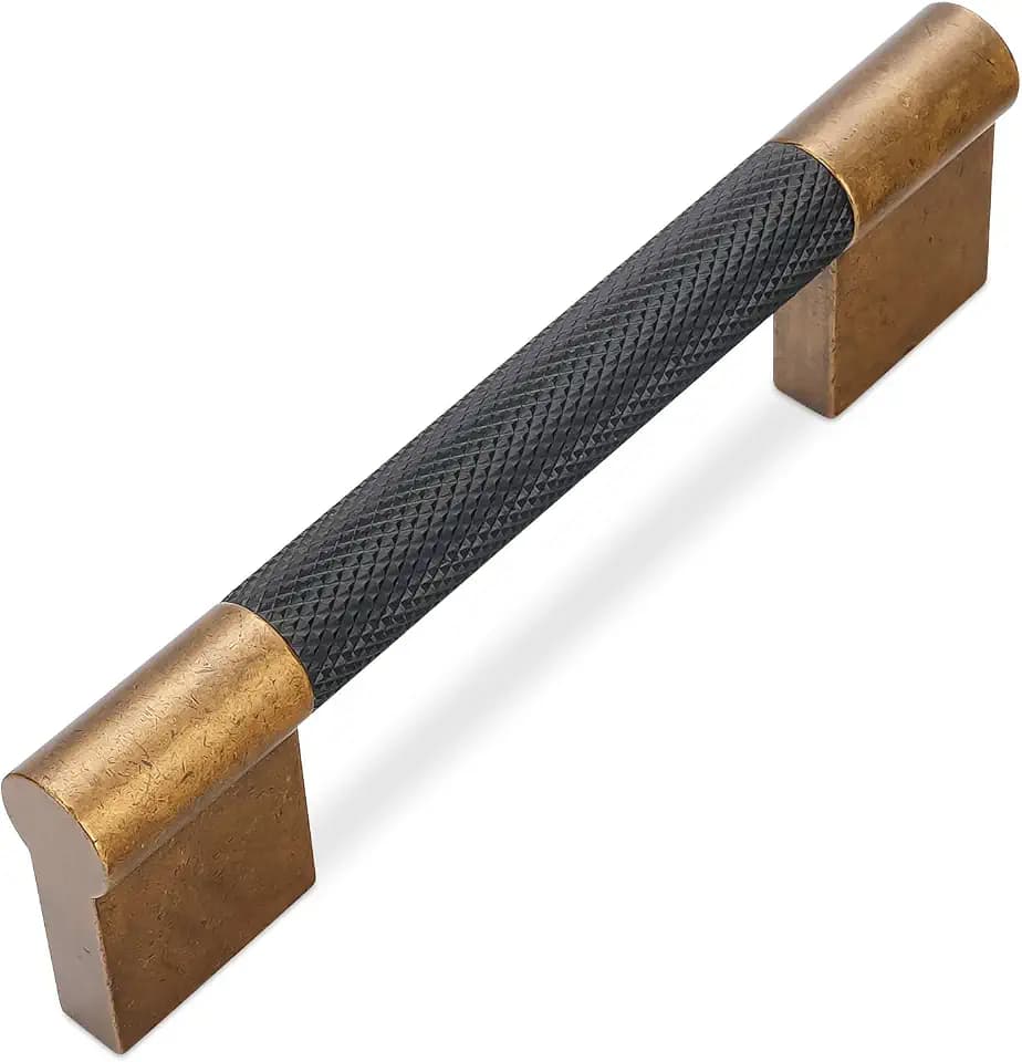10 Pack 3-3/4 Inch Black and Antique Brass Kitchen Cabinet Handles Knurled Cabinet Pulls Black Drawer Pulls Cabinet Hardware