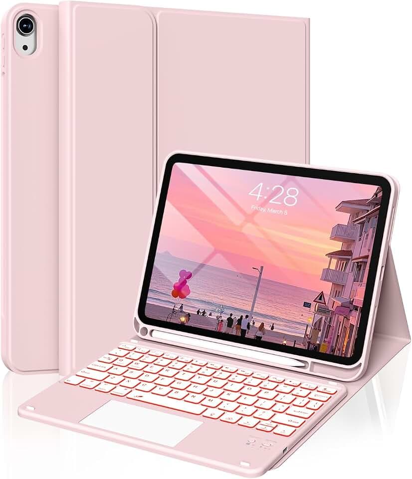 iPad 11th/10th Gen Touchpad Keyboard Case, 7-Color Backlit, Pink