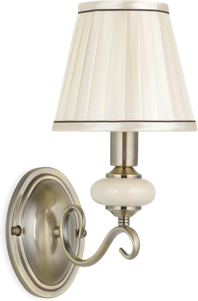 ONEB1141W Wandleuchte 1x40W E14 Sockel aus Metall in Antikbronze, Schirm aus cremefarbenem Stoff, Ornament aus Keramik