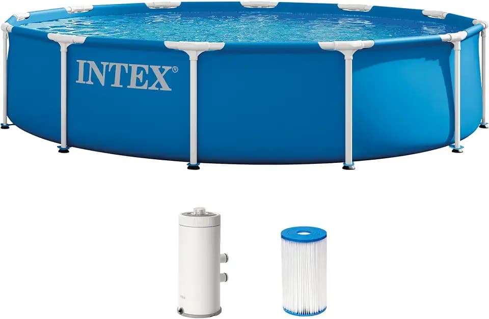 Intex Metal Frame 12ft x 30in Round Above Ground Swimming Pool Set w/Pump