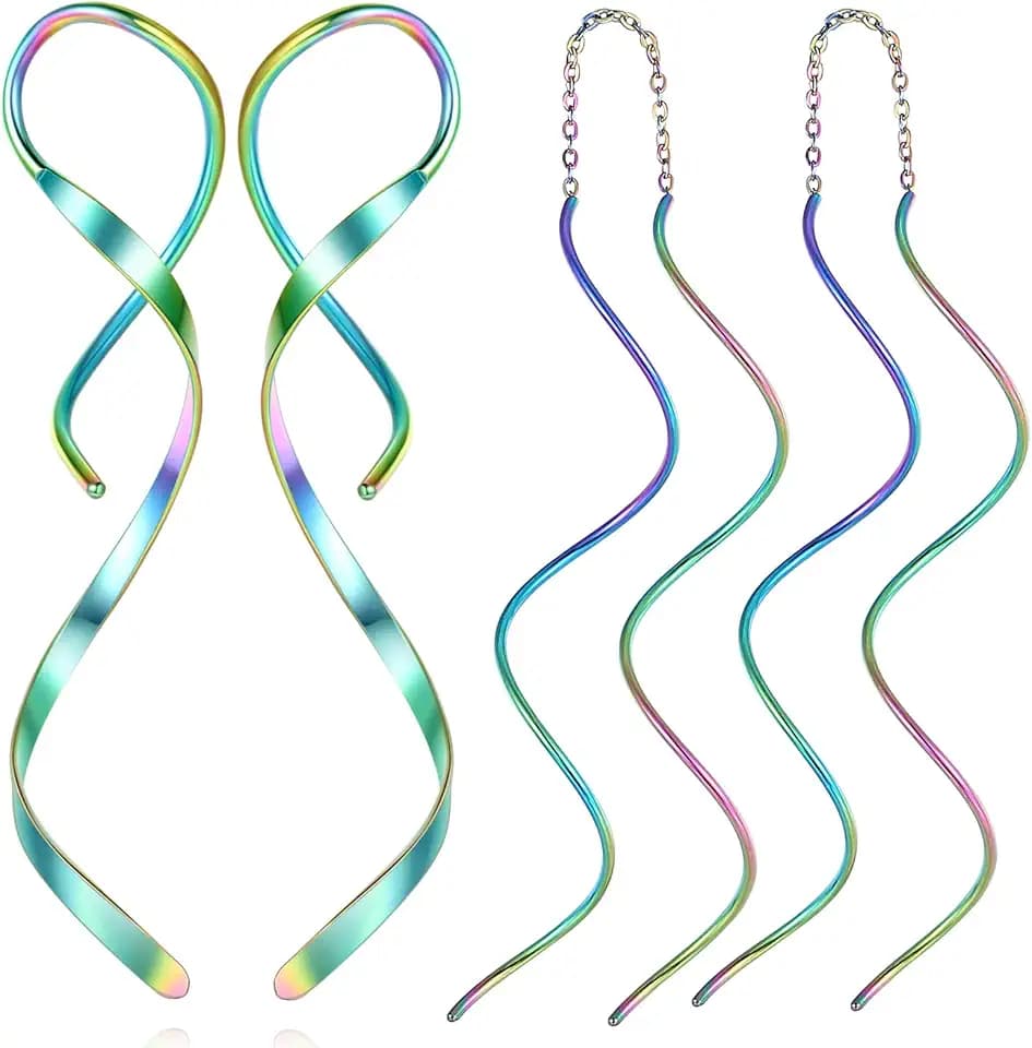 Spiral Threader Earrings, 18G Hypoallergenic 316L Stainless Steel Drop Dangle Handmade Twisted Linear Curved Dangling Minimal Earrings for Sensitive Ear with Gift Box