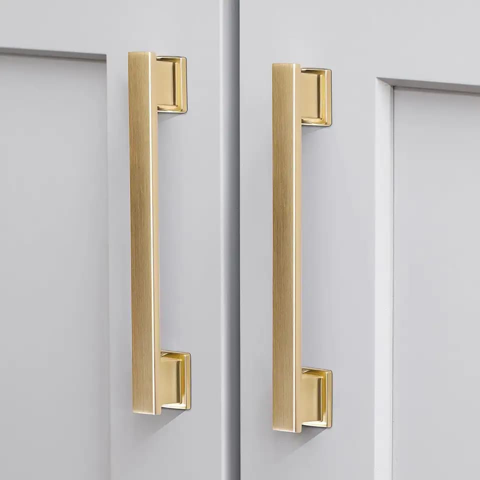 VEHCIL 20 Pack Square Brushed Gold Cabinet Pulls, 7 Inch(178mm) Hole Centers Gold Cabinet Handles Hardware for Kitchen Cupboard Closet Bathroom Dresser Drawer, Solid Zinc Alloy