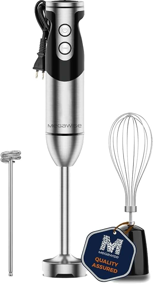MEGAWISE 3-in-1 Stabmixer, 400 W, 12 Geschwindigkeiten und Turbo, Schwarz