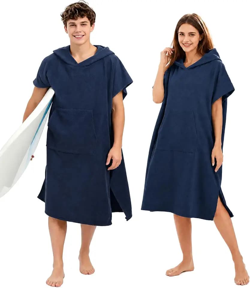 Abahub Surf Poncho Men & Women Towel Poncho Adult with Hood S (Navy Blue)