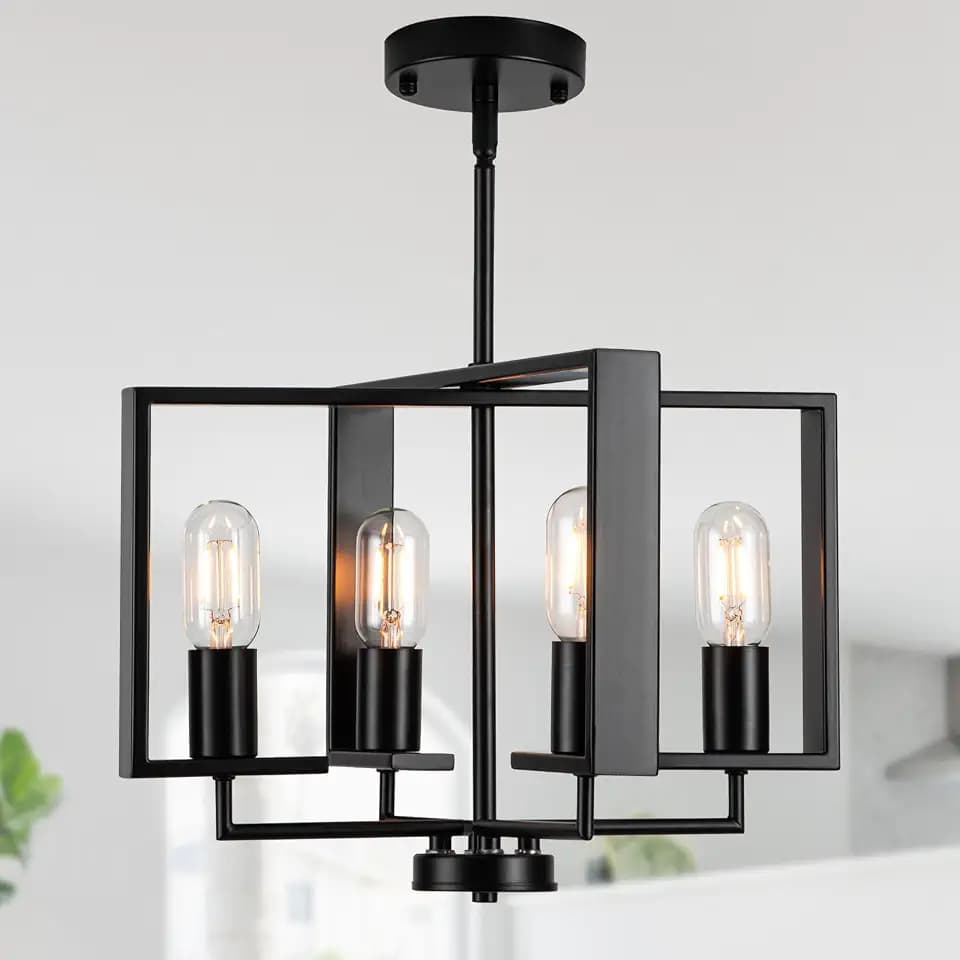 16.14" Chandeliers for Dining Room, Black Farmhouse Pendant Light Fixture
