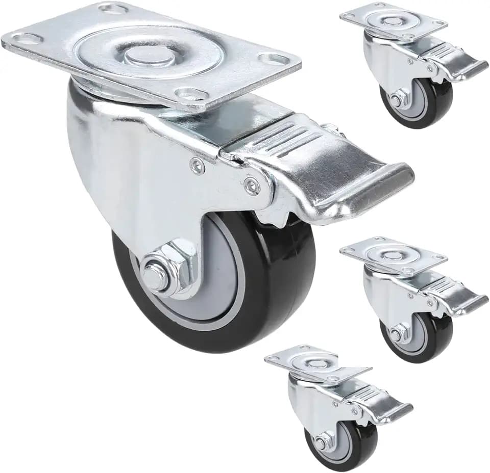 Möbelrollen 75mm, Schwerlastrollen mit 2 Bremse bis gesamt 500kg, Transportrollen für innen & außen, Lenkrollen 360° Drehbar, Industrierollen für Möbel Transport, Tisch, Kabinett，4er Set