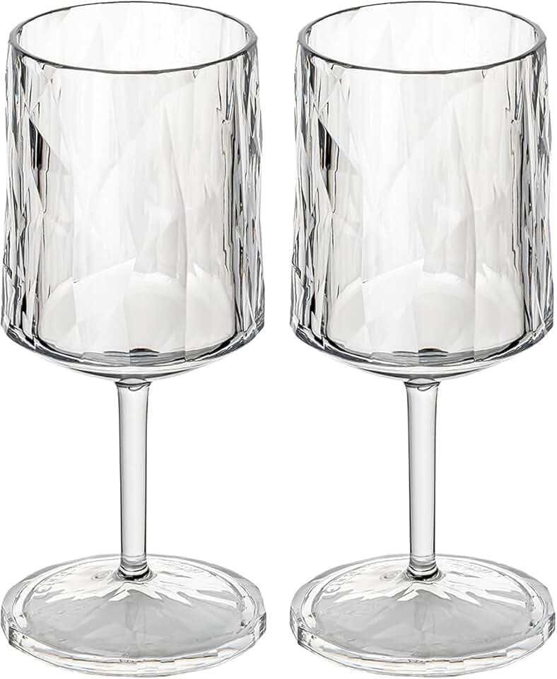 koziol Superglas Club No. 21, 2 Stück, 250 ml, Weinglas mit Stiel aus kristallklarem Kunststoff, luxuriös, unzerbrechlich, wiederverwendbar, Party, Camping, 2er Set