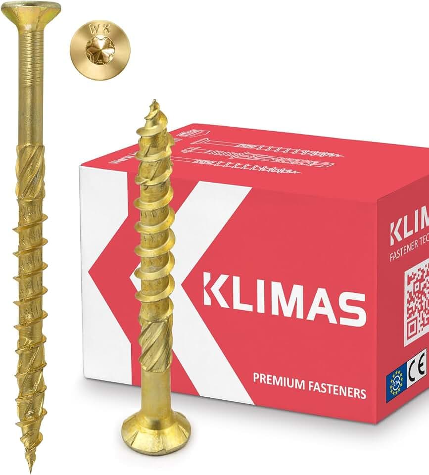 KLIMAS Holzschrauben Torx - Spanplattenschrauben Gelb - Senkkopfschrauben - Terrassenschrauben - Universalschrauben - Dachkonstruktion Schrauben Set - Holzschrauben 10x280 mm 25 Stück