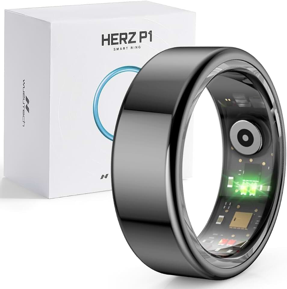 Herz P1 Smart Ring for Women & Men - (Size 9) 24/7 Health Metrics Fitness Ring, Tracks 20+ Biometrics, 6 Day Battery Life, Waterproof Stainless Steel, Free APP for iOS Android, No Subscription