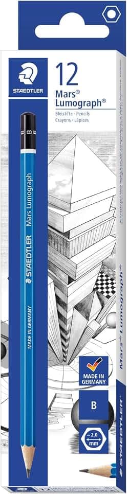 Staedtler 100-B Mars Lumograph Zeichenbleistift (Härtegrad B, Sechskantform, unglaublich bruchfeste Premium-Bleistifte, hohe Qualität, 12 ST in der Faltschachtel)