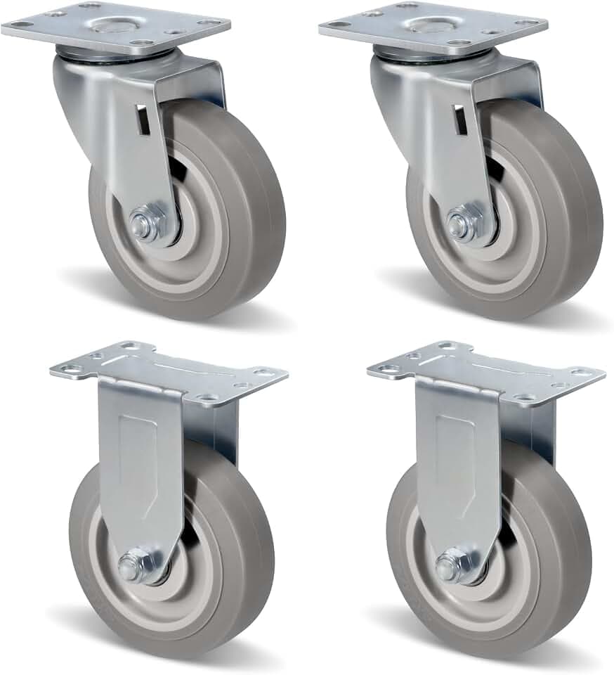 Caster Wheels, 4" Heavy Duty Industrial Casters Set of 4 with Load 1200lbs Capacity, Wheels for Cart Furniture(2 Swivel & 2 Rigid)