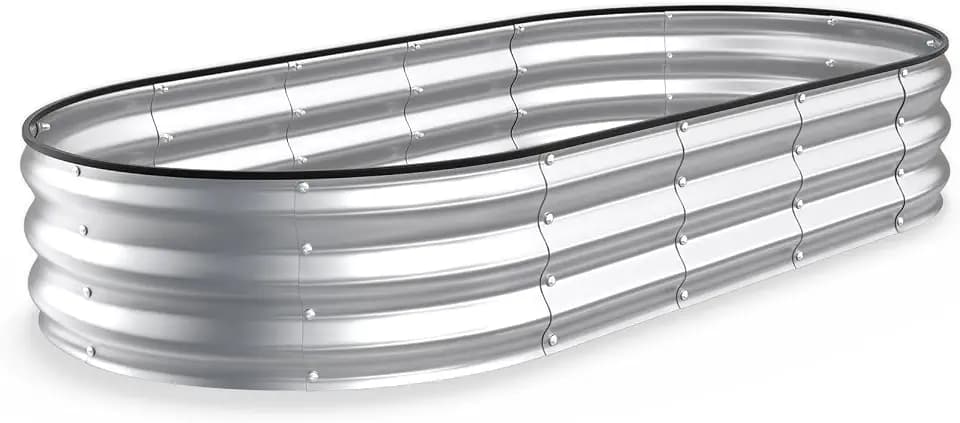 Kesfitt Raised Garden Bed, 6x3x1 FT Galvanized Steel Metal Raised Garden Bed, Oval Open-Bottom Design, 12-Inch Deep for Outdoor Vegetable & Herb Gardening, Silver