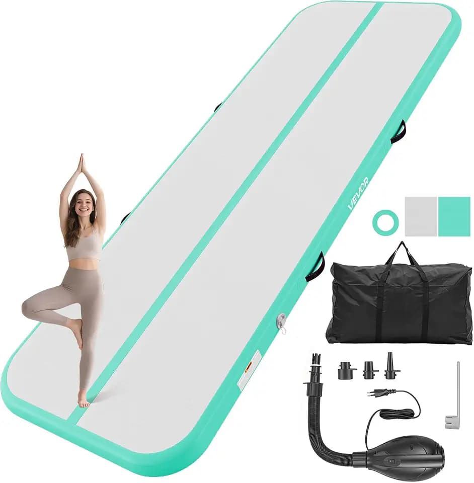 VEVOR Inflatable Gymnastics Air Mat Tumble Track with Pump for Training|10ft/13ft/16.4ft/20ft Air Tumbling Mat 4/8 In Thick,PVC Inflatable Gym Track with Carry Bag for Home Use/Cheerleading/Gym/Yoga