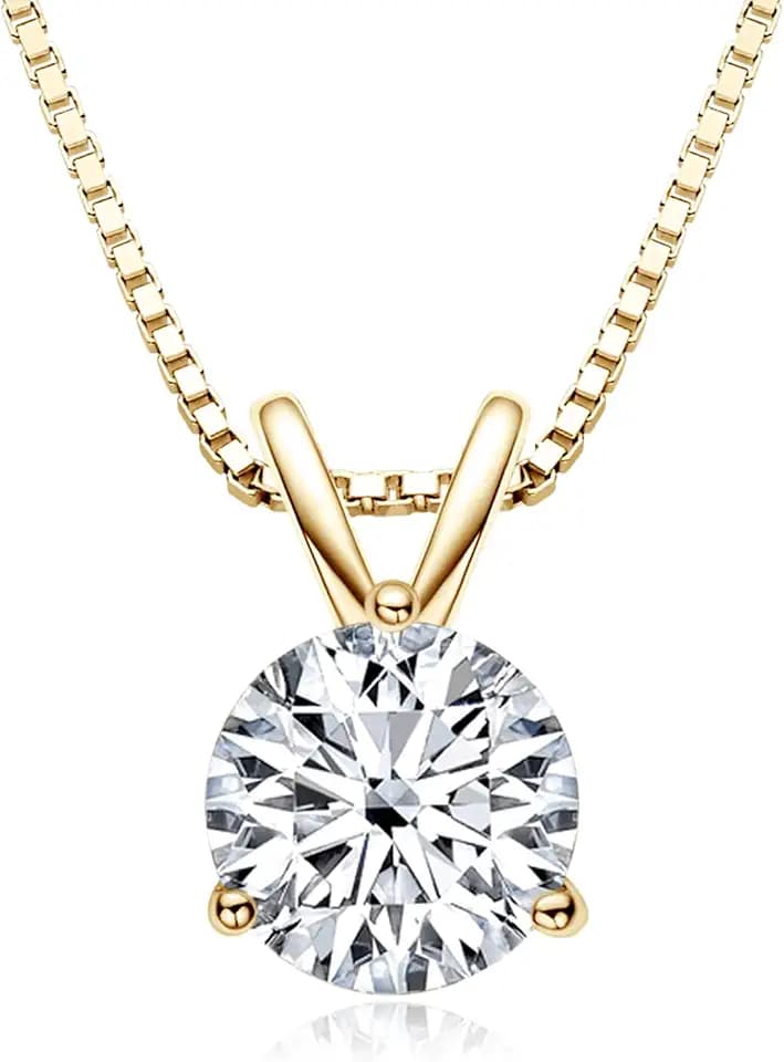 1-3 CT Moissanite Necklace for Women, Solitaire Lab Imitation Diamond Pendant, 18K White Gold Plated D Color Round Cut 925 Sterling Silver Necklace, GRA Certified, 18+2 inch Box Chain