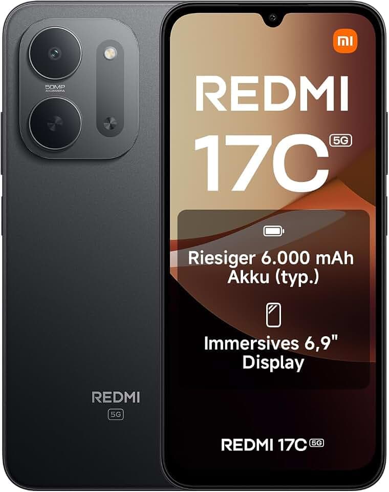 Xiaomi REDMI 17C 5G, Smartphone 4+128 GB, Schwarz, 6000 mAh Akku, 33W Laden