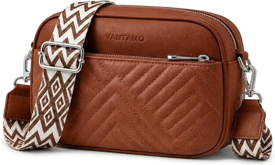 Vantamo Premium Quilted Crossbody Bags for Women with Anti-Pickpocket Clip, Vegan Leather Handbags, Travel Purses for Women