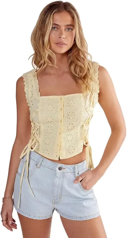 Nasty Gal Women's Soft Corset Broderie Lace Up Side Top