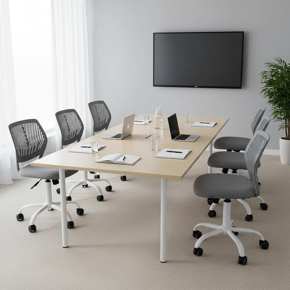 FurnitureR Meetingraum Stuhl ergonomisch, höhenverstellbarer Drehstuhl ohne Armlehnen, Netzrückenlehne, 38x40cm Sitz, 32cm Rückenlehne, für Büro & Besprechung, Dunkelgrau