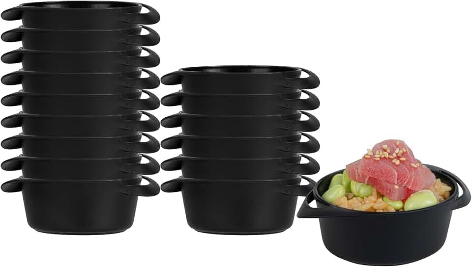 Restaurantware 3 Ounce Mini Serving Dishes 100 Disposable Mini Appetizer Dishes - Built-In Handles Rectangle Black Plastic Mini Casserole Dishes Serve Snacks or Desserts