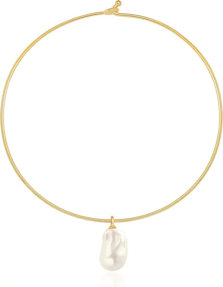 Aobei Pearl 18K Gold Plated Cuff Choker Collar Necklace for Women