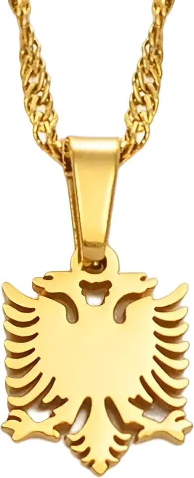 LUSSO 14K Filled Gold Eagle Necklace For Men - 925 Sterling Silver Albanian Eagle Pendant Necklaces, Round Albanian Eagle Necklace Charms Coins Jewelry Traditional, Eagles Chain (3 - Eagle Necklace)