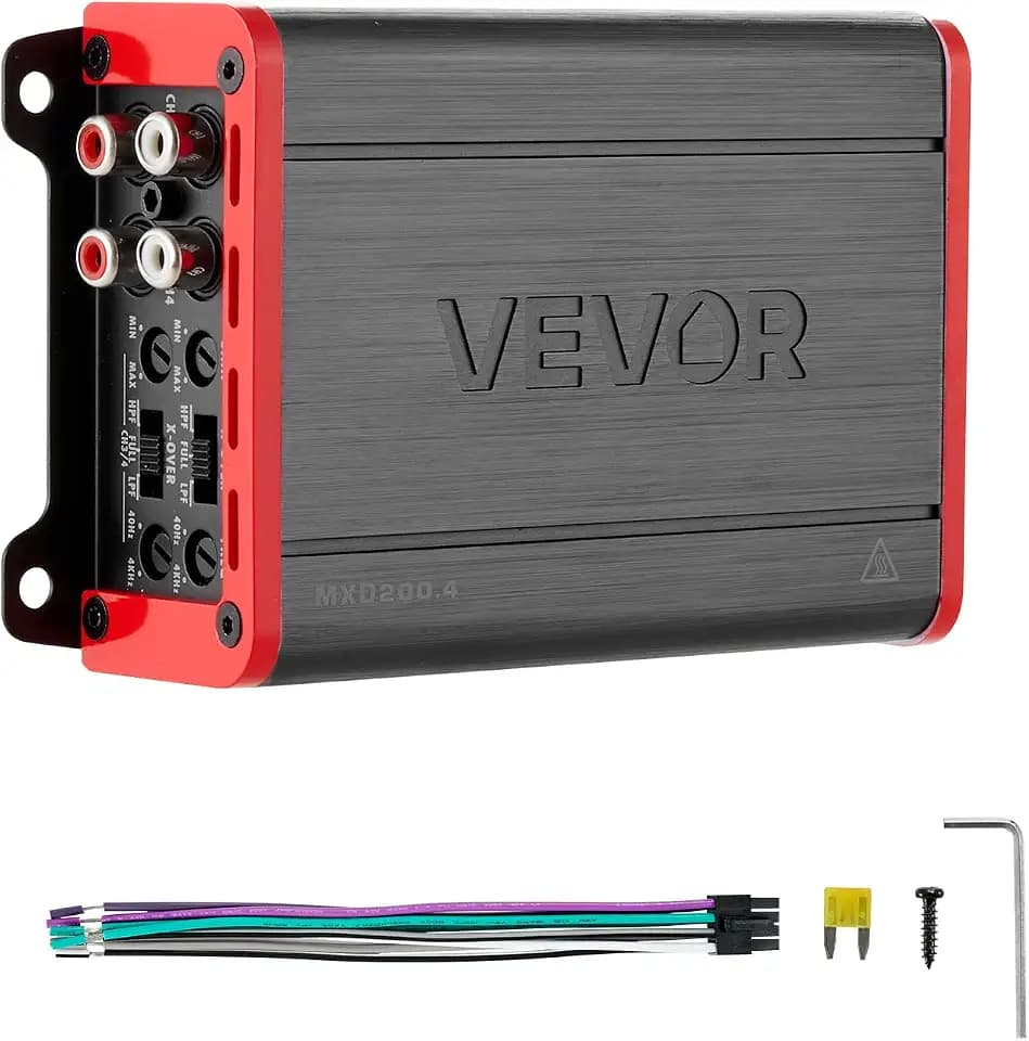 VEVOR Autoverstärker 4-Kanal, Endstufe Klasse D Überbrückbar, Max. 4 x 120 W an 4 Ohm / 4 x 200 W an 2 Ohm, Hochleistungsverstärker für SUVs Pickups Geländewagen Mehrkanal-Audioverstärker