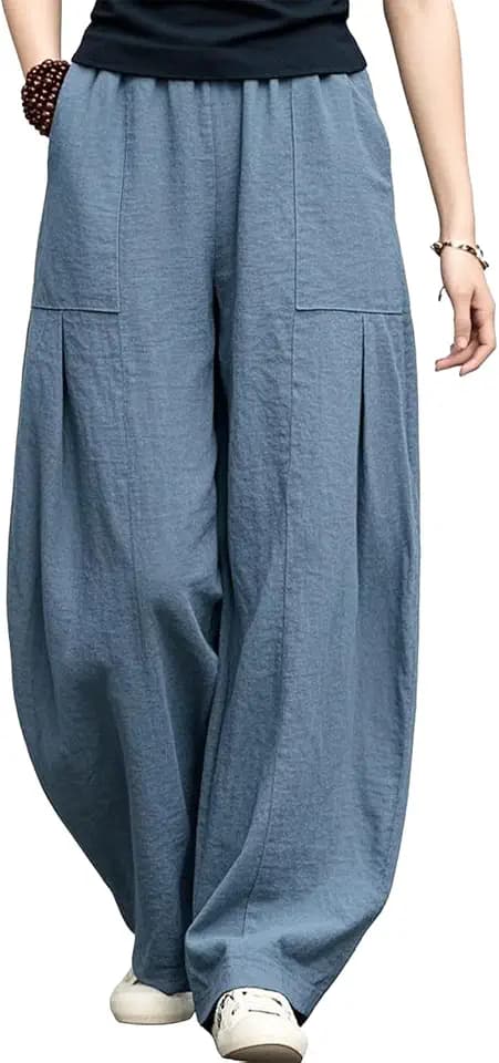 Women's Linen Pants Casual Wide Leg Lantern Trousers