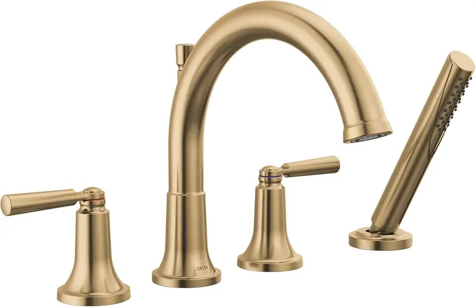 Delta Saylor Roman Tub Faucet with Hand Shower, Brushed Gold Deck Mount Bathtub Faucet, Champagne Bronze T4735-CZ (Valve Not Included)