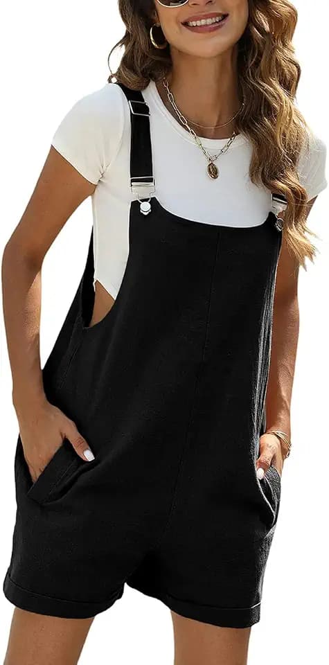 Sukany Damen Sommer Casual Baumwolle Leinen Kurze Overalls Verstellbare Träger Lätzchen Shorts mit Taschen
