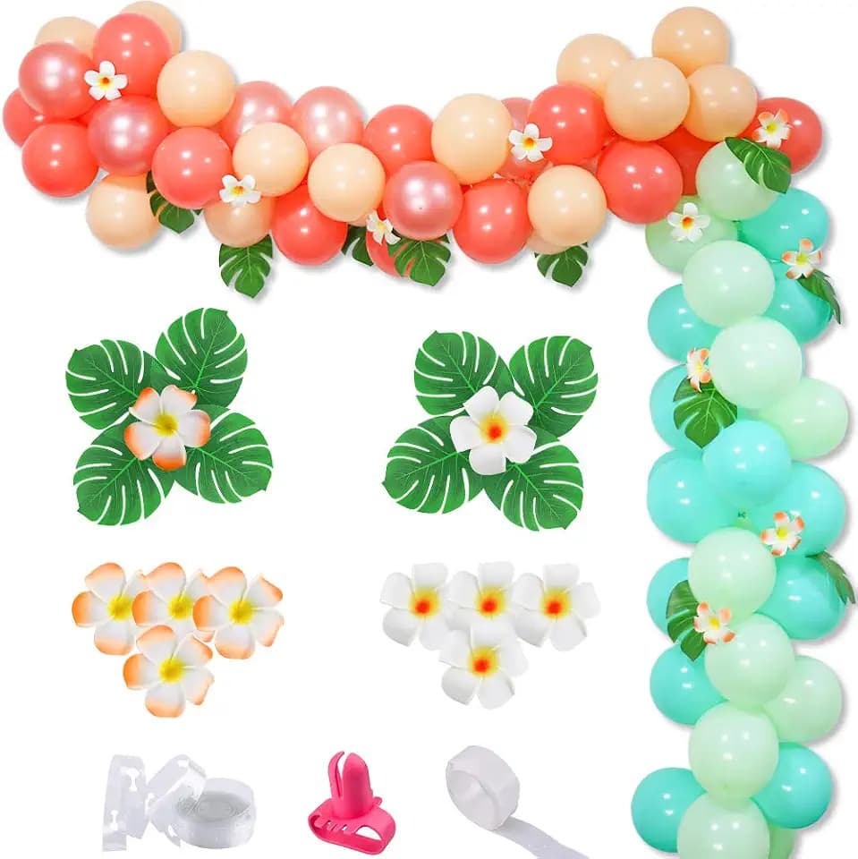 Tropical Balloon Garland Arch Kit, Hawaii Luau Balloon Garland with Palm Leaves Plumeria for Tropical Party Decorations Aloha Luau Party Summer Baby Shower Kids Birthday Decorations