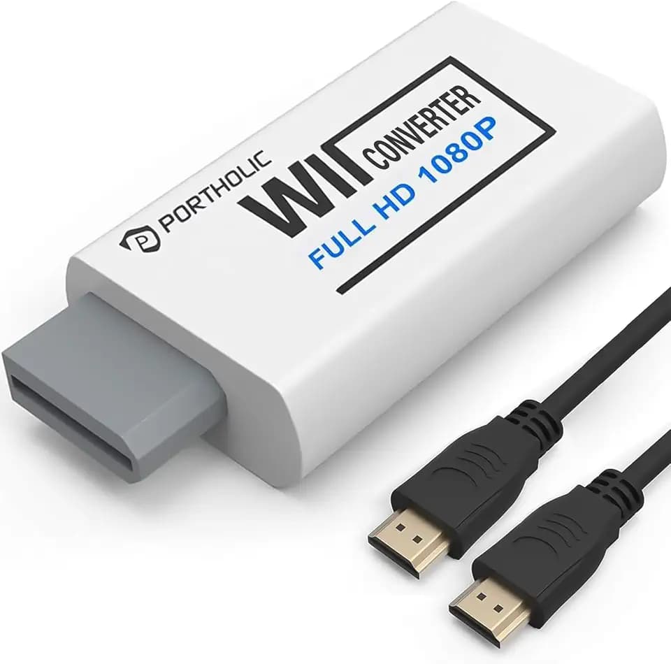 PORTHOLIC Wii Adapter Hdmi,Adapter auf HDMI Konverter mit 1080P/720P Eingang und Ausgang Video und Audio 3,5 mm + HDMI Kabel für alle Anzeigemodi (Weiß)