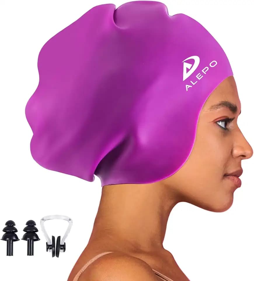 Alepo Extra Large Badekappe Damen Herren, Schwimmkappe Lange Haare Langlebige Silikon mit Ohrschutz, Unisex-Erwachsene Badehaube Bademütze für Dreadlocks Haarverlängerungen Afro Haarwebart