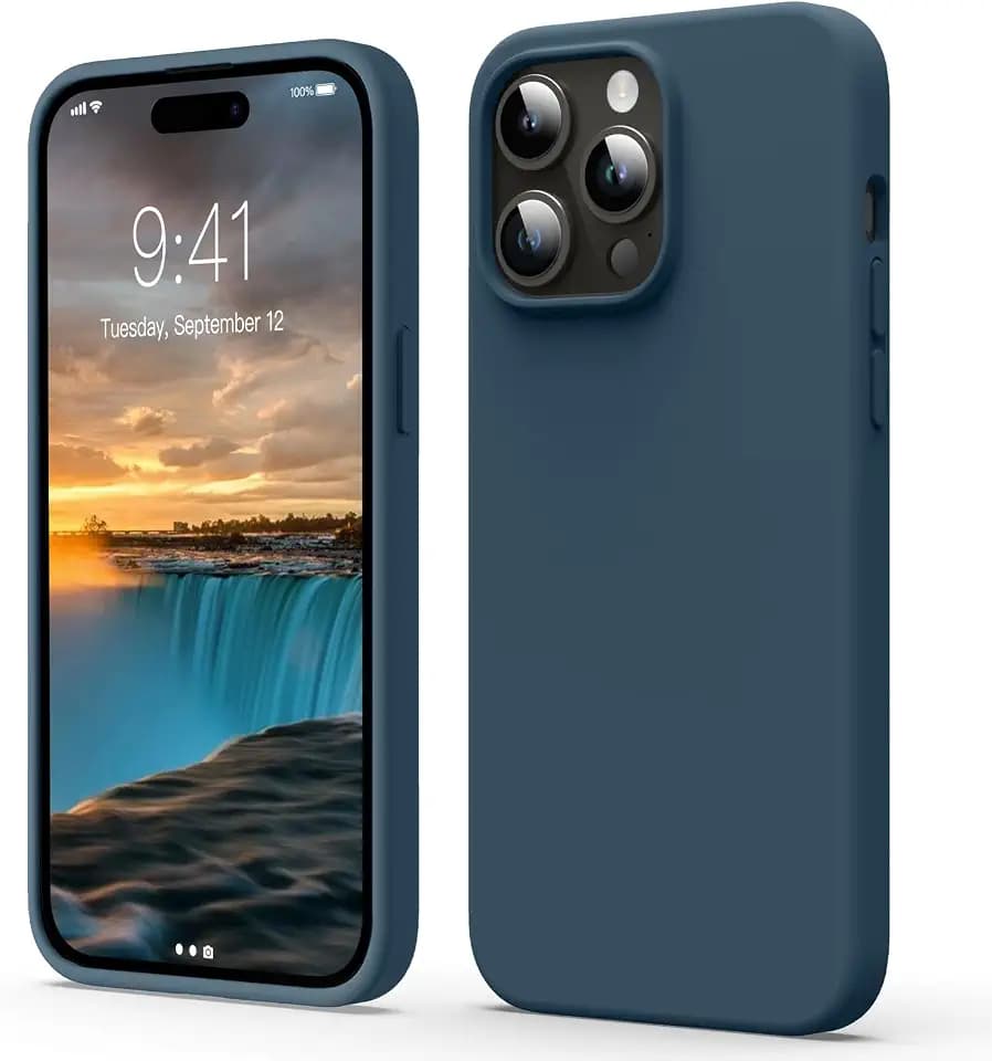 Flüssige Silikon Case für iPhone 15 Pro Hülle (6,1''), Kratzfest & Anti-fingerabdruck Handyhülle mit Rundumschutz: 4-Schicht Schutzhülle, Erhöhter Rand für Bildschirm & Kamera, Dunkelblau