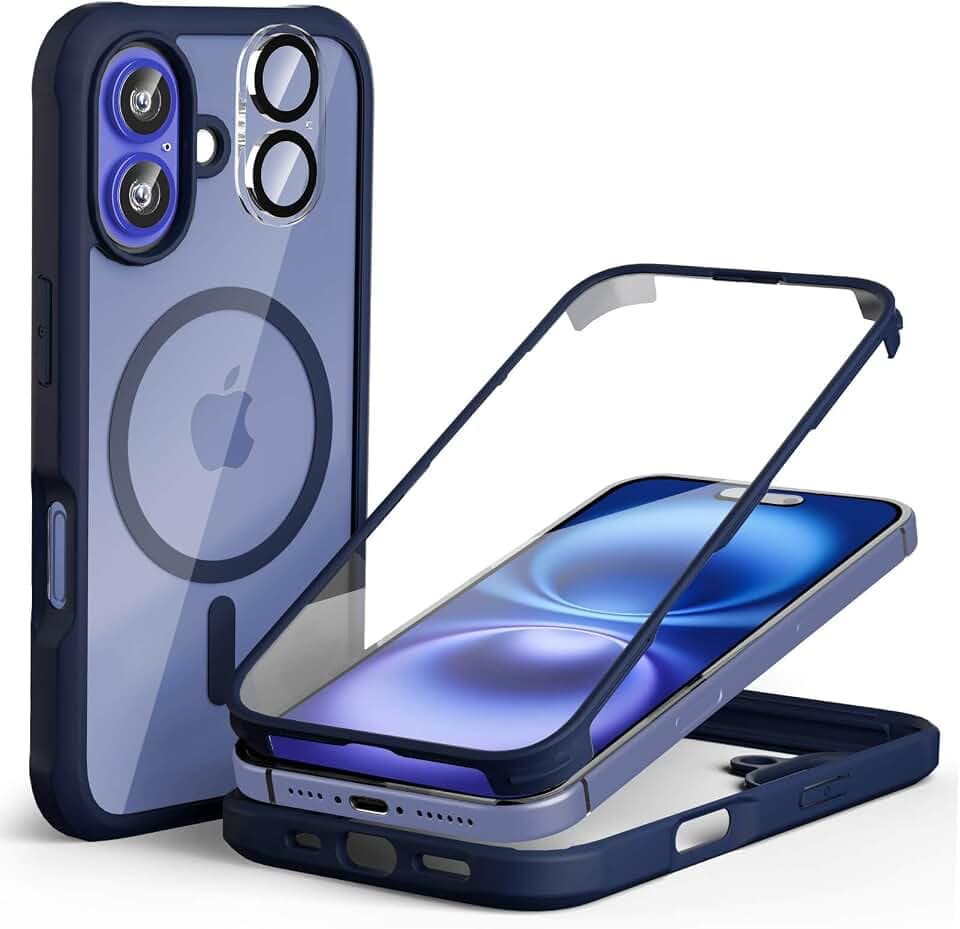 Leedia Kompatibel mit Magsafe iPhone 16 Hülle 360 Grad Schutz Blau