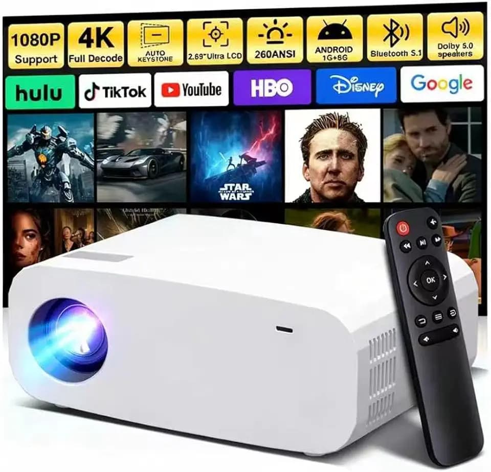 White Smart Movie Mini Projector with WiFi and Bluetooth