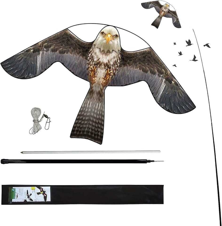 Vogelschutz-Teleskop-Vogelscheuchen-Stil B-Drachen mit 4m ausziehbarer Stange Vogelabwehr-Drachen für Hinterhof Rasen Bauernhof und Feld